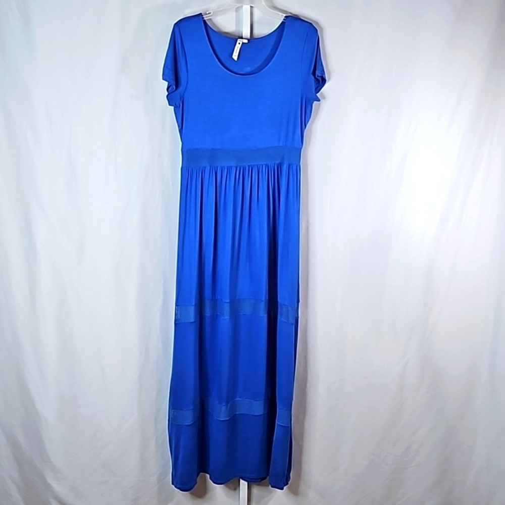 Cable & Gauge Blue Scoope Neck Tiered Dress Maxi Shirt Dress Size Medium